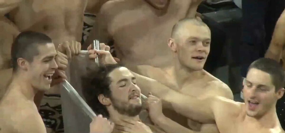 Shirtless Oakland hoops fans take free throw distraction to a new level with chest waxing and hair shaving