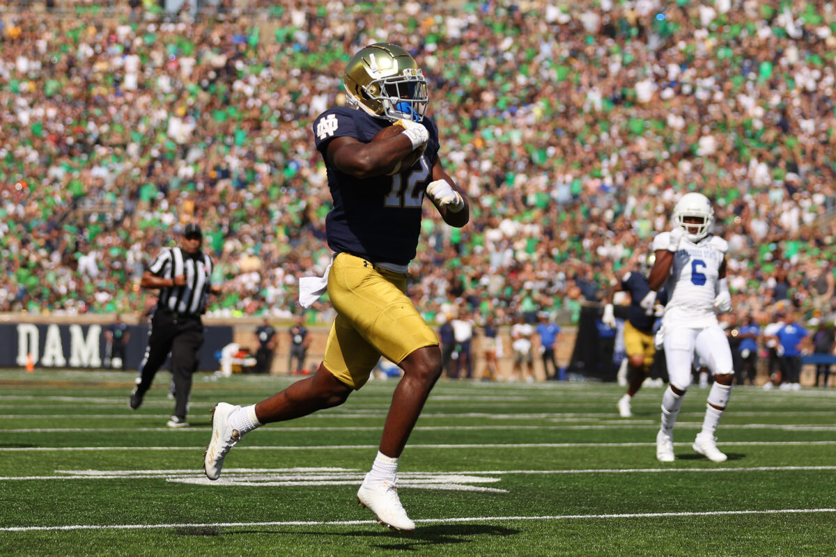 Watch: Jeremiah Love’s TD gives Blue the lead back in Notre Dame’s spring game