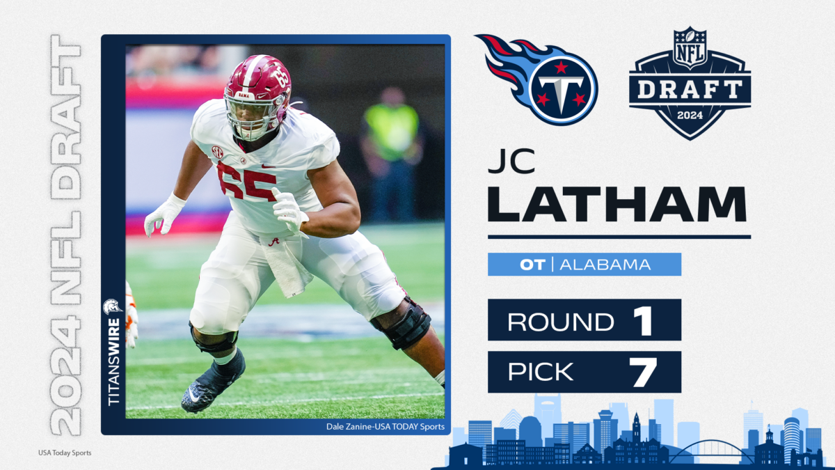JC Latham NFL draft grade for the Tennessee Titans’ first-round pick in 2024