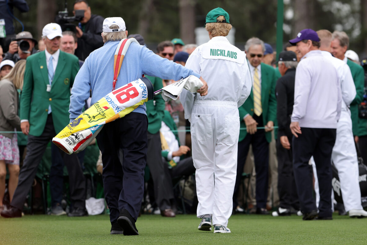 Jack Nicklaus had a sweet flag bag during the Masters 2024 Honorary Starters ceremony