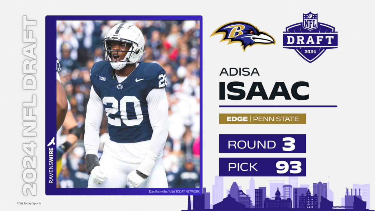 Ravens select edge rusher Adisa Isaac with 93rd overall pick in 2024 NFL draft