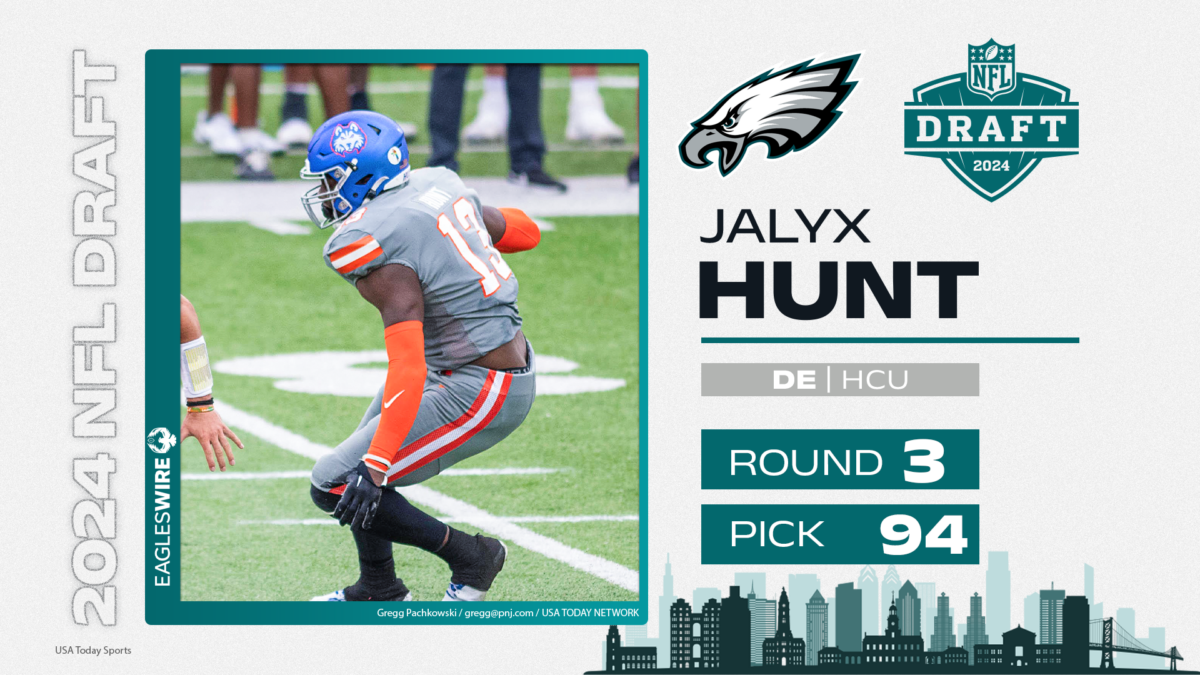 Eagles select Houston Christian University LB Jalyx Hunt with the No. 94 overall pick