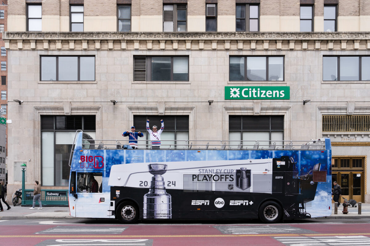 Zamboni bus: A NYC tour bus was turned into a Zamboni for the NHL playoffs