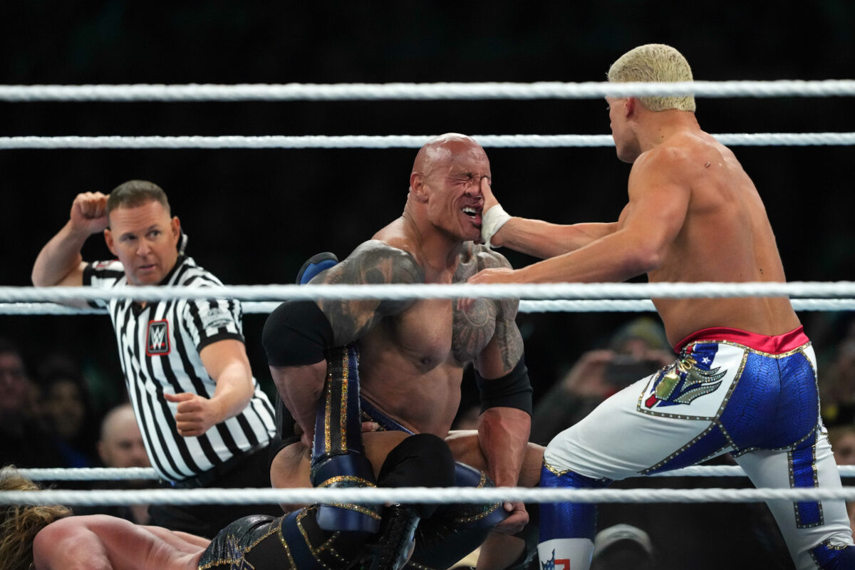 The Rock and Roman Reigns def. Cody Rhodes and Seth Rollins at WrestleMania 40: Best photos