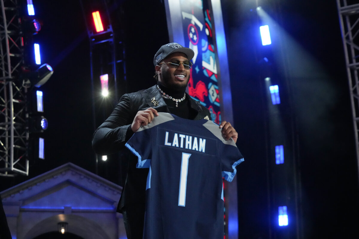 JC Latham manhandles Roger Goodell after being drafted by Titans