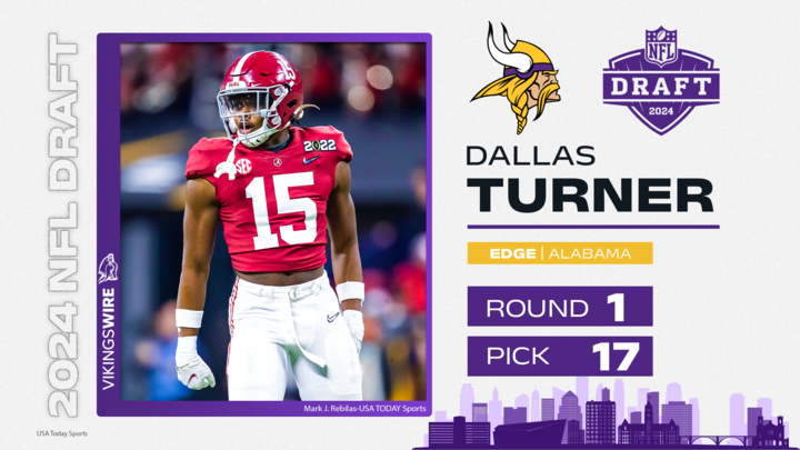 Dallas Turner selected by Minnesota Vikings No. 17 overall in 2024 NFL draft
