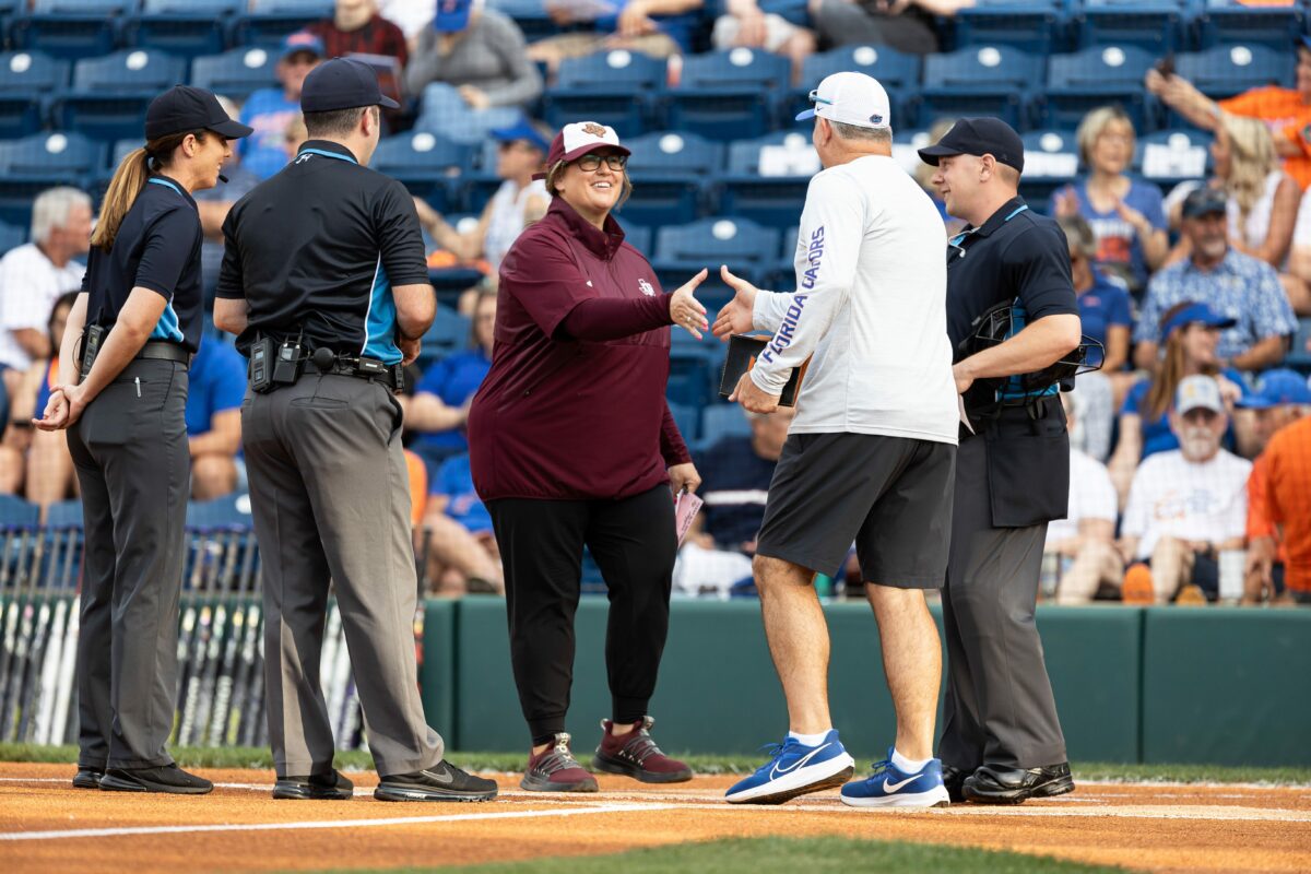 Head coach Trisha Ford speaks after Texas A&M’s loss to Florida in the SEC Semifinals