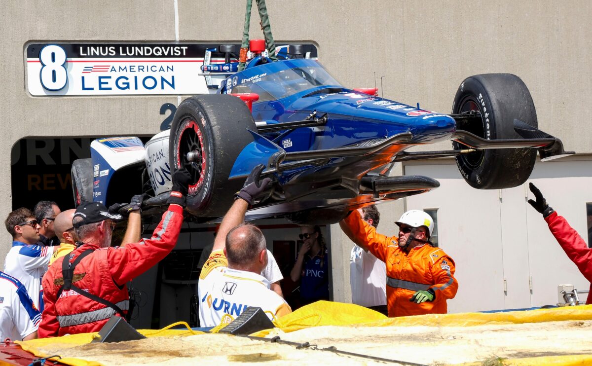 Linus Lundqvist suffers first crash of 2024 Indianapolis 500 practice