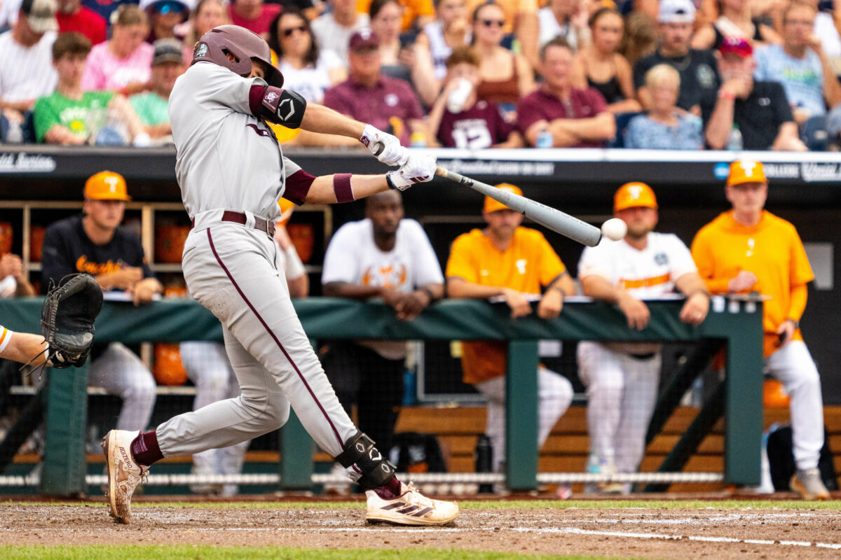 Texas A&M 2B Kaeden Kent’s hot streak continues with 4 RBI vs. Tennessee in CWS finals