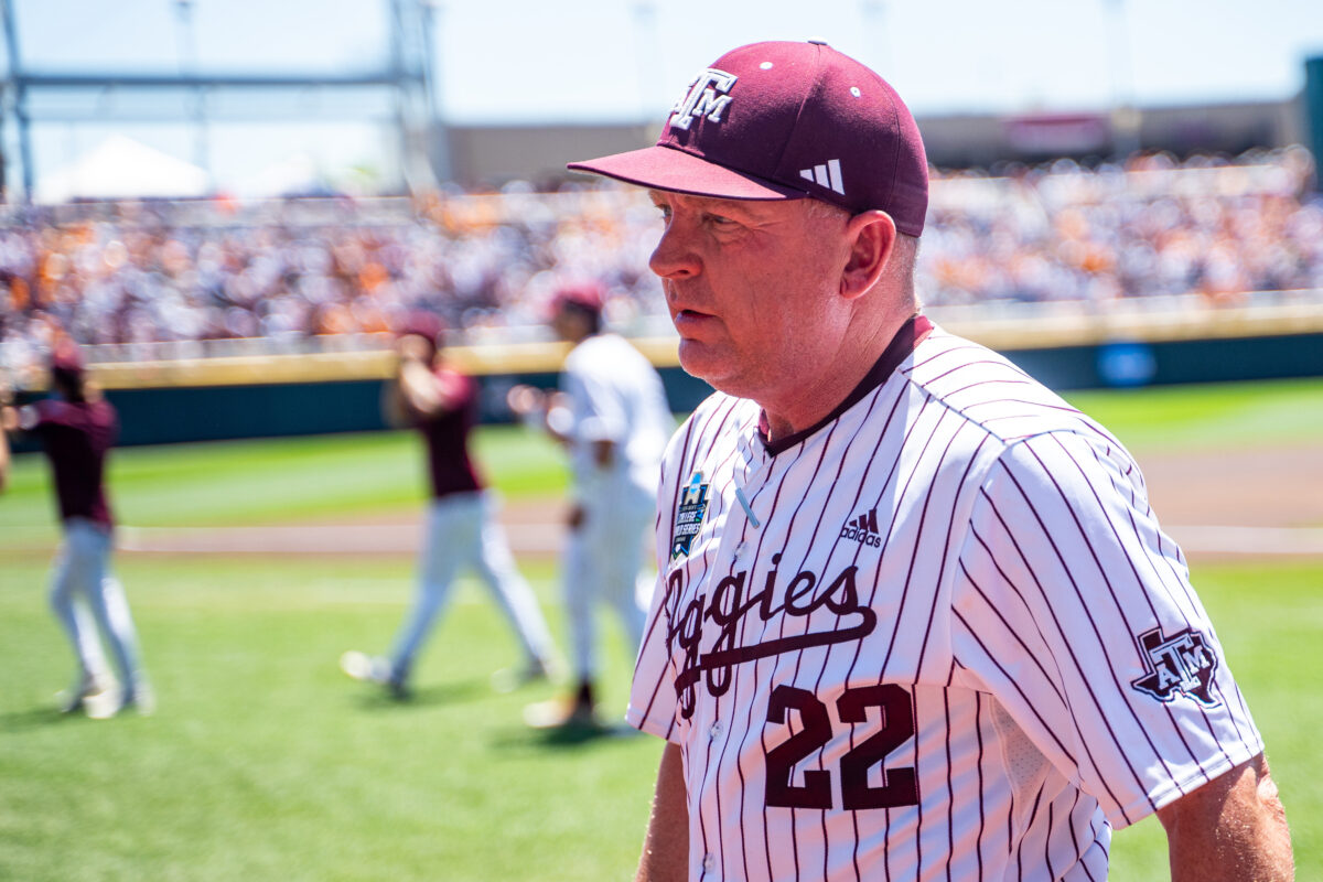 Coach Schlossnagle reacts to Texas A&M’s loss vs. Tennessee in College World Series finals
