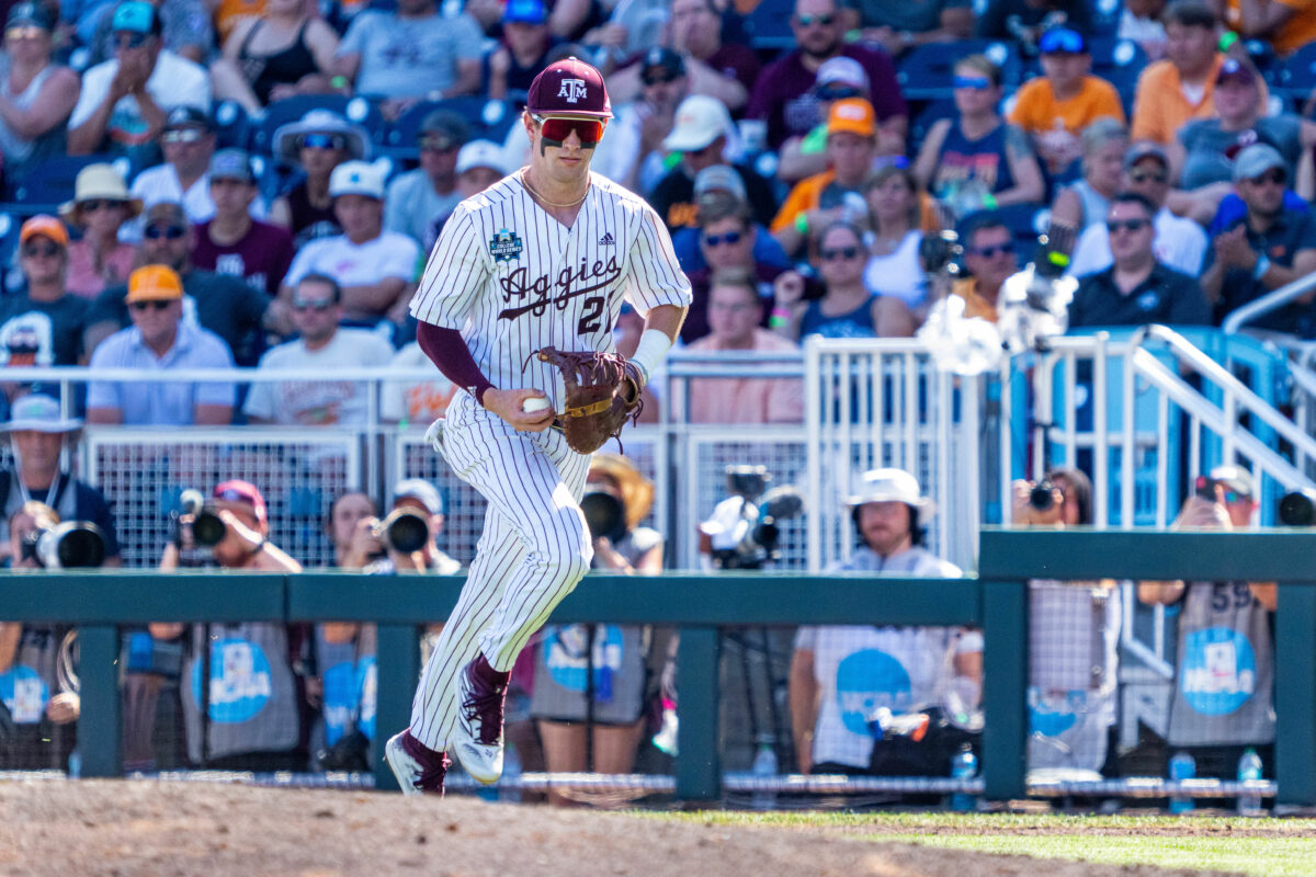 Texas A&M first baseman Ted Burton gives his farewell to the 12th Man