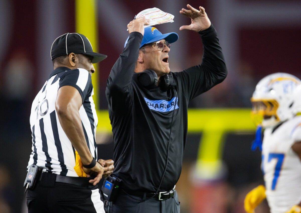 Jim Harbaugh not happy with officiating late in Chargers’ Week 7 loss to Cardinals