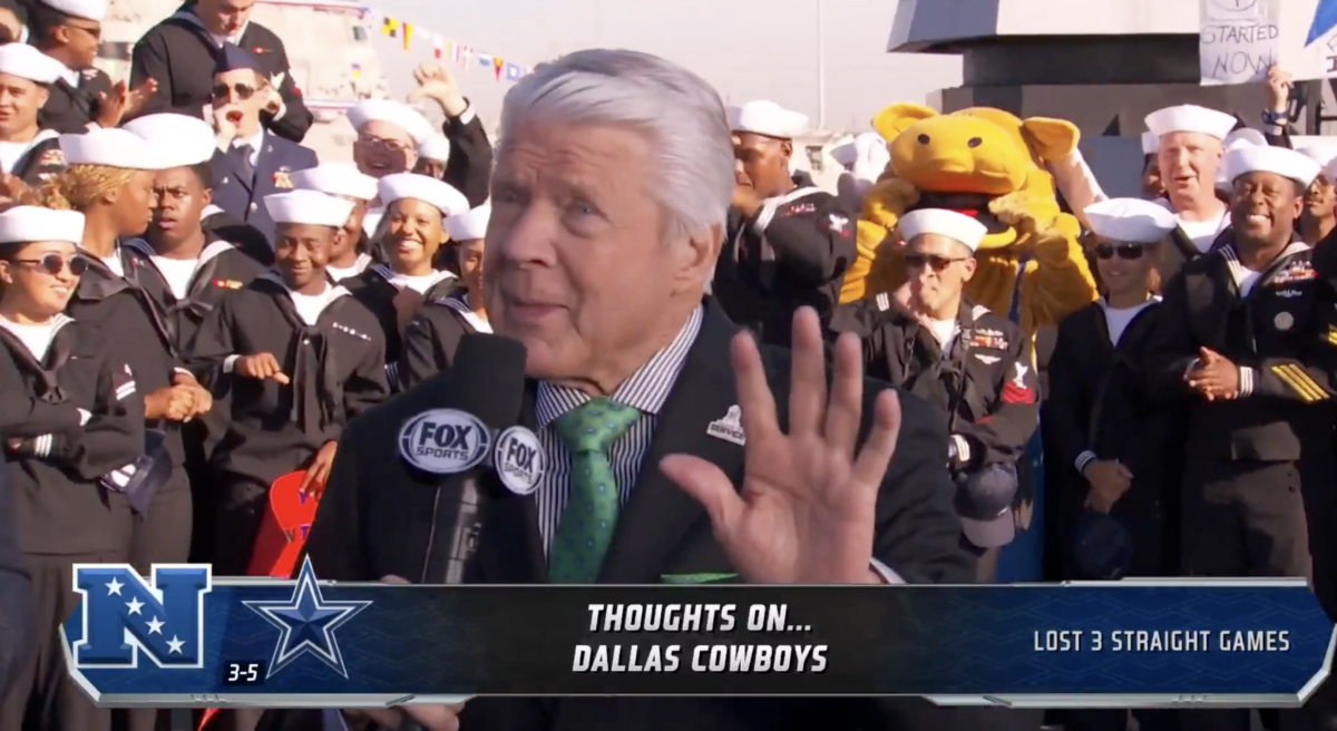 Jimmy Johnson was cut off making a point about the Cowboys by loud boos from the US Navy base