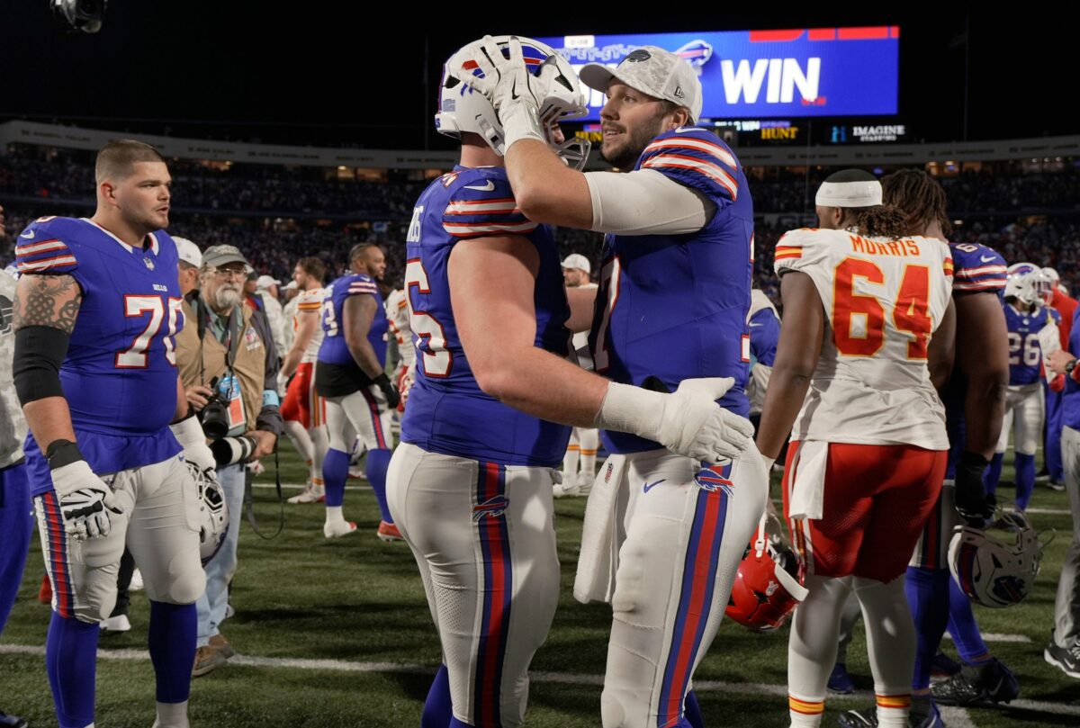 Bills players celebrate Chiefs win after the final whistle