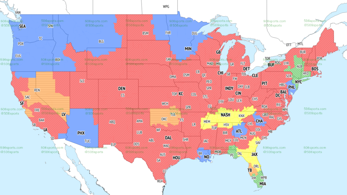 TV broadcast coverage map for Raiders vs. Buccaneers Week 14