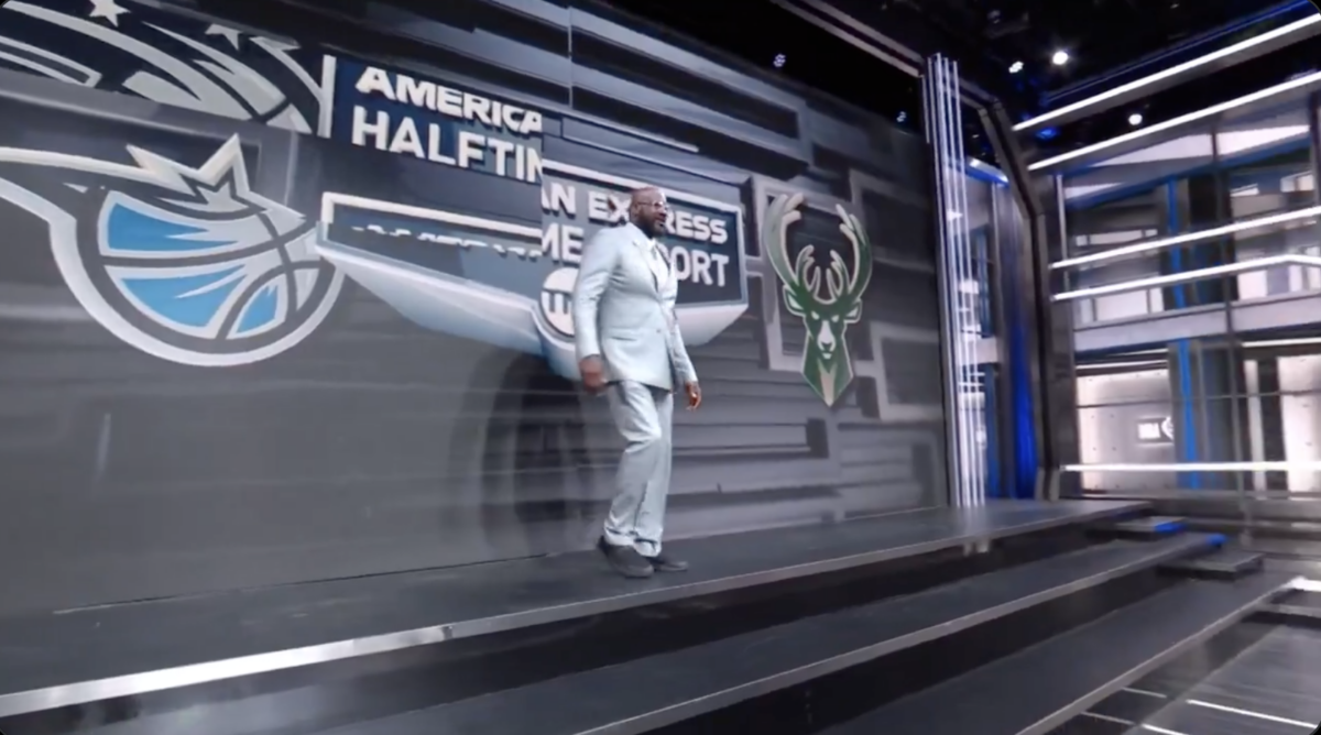 Shaq accidentally broke the Inside the NBA big video board by slapping it