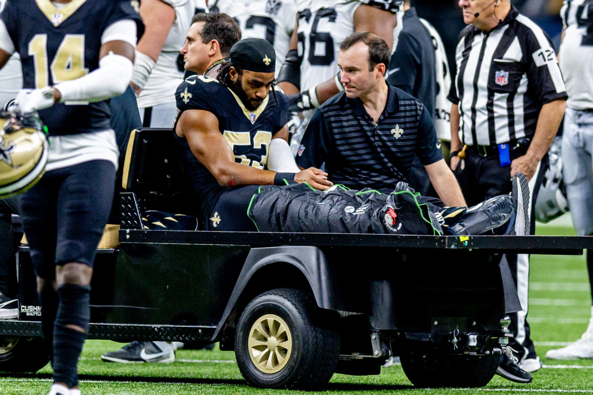 Rookie Saints linebacker carted off after ugly special teams collision