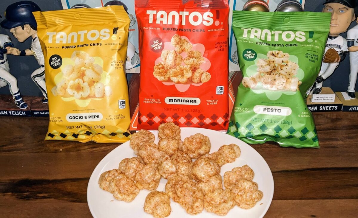 Tantos puffed pasta chips are much more convenient than eating spaghetti out of a Ziploc bag